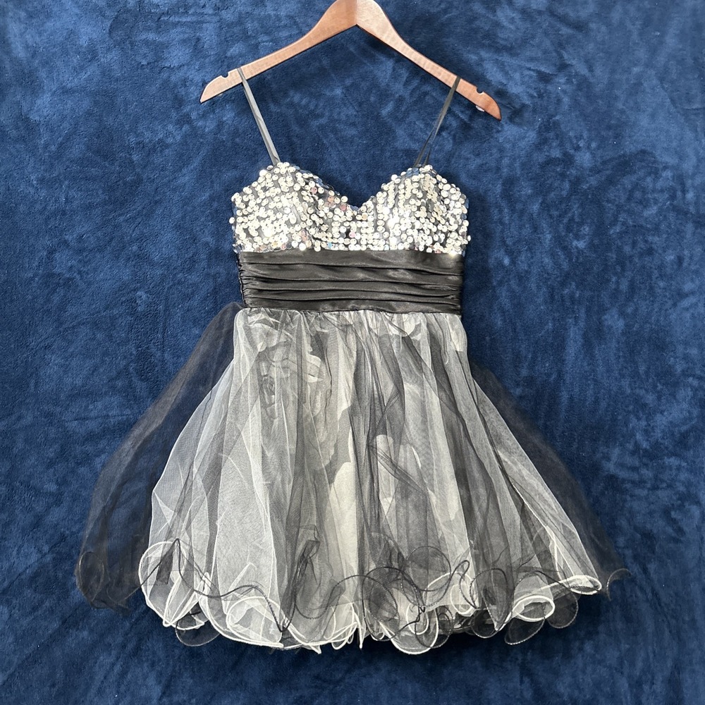 Vtg Deb Womens Grunge Sweetheart Mini Dress Black Tulle Babydoll Size S Hoco
